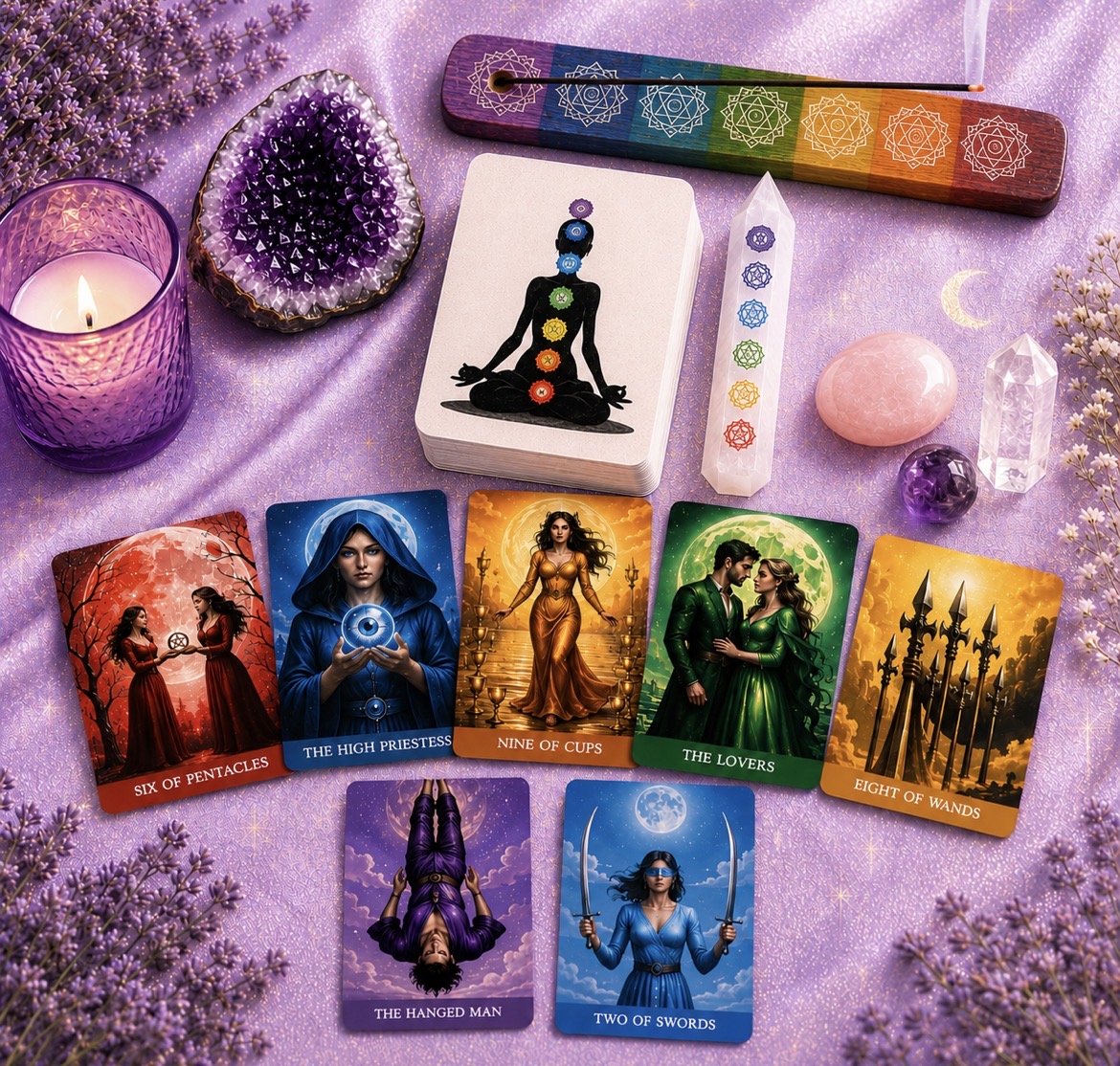 The handmade Chakra Energy Tarot deck and cards